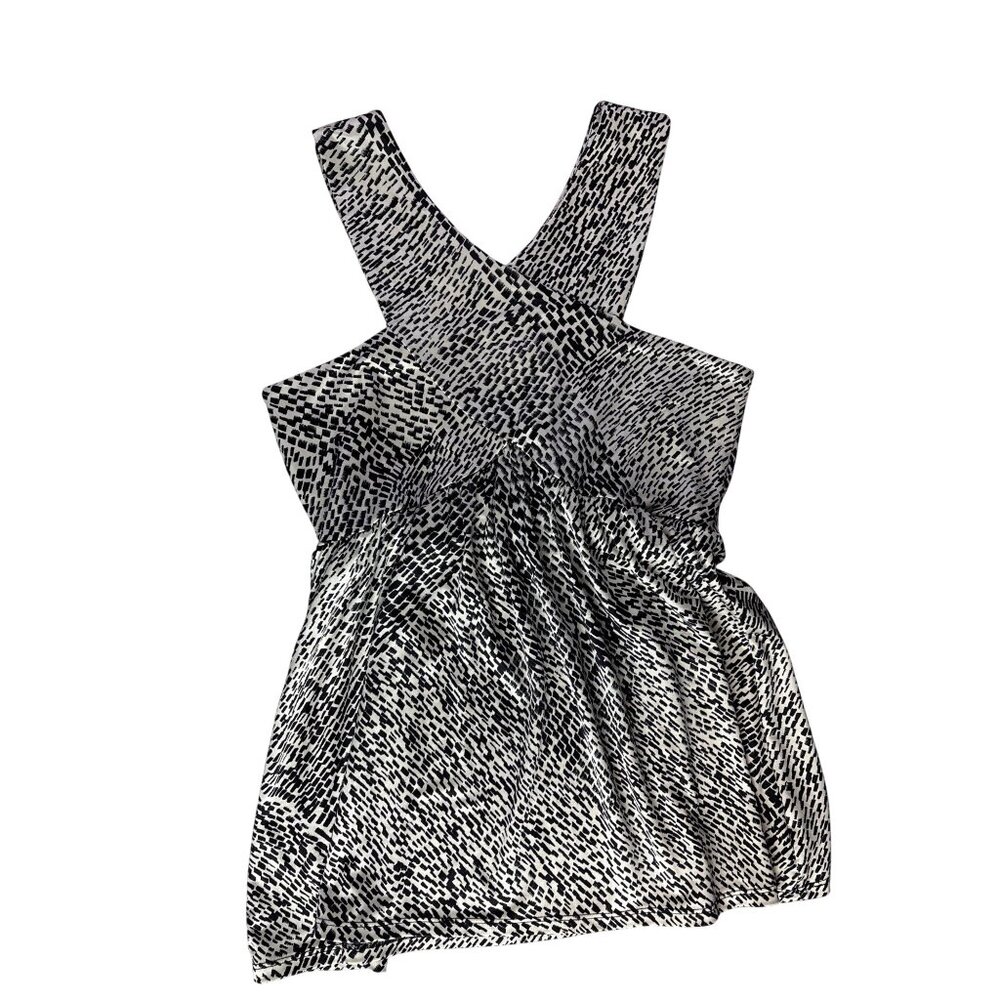 New York Company Stretch Cross-Back Sleeveless Tunic Top S Black White Abstract